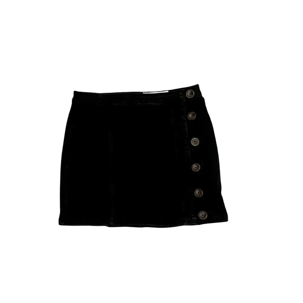 Wishlist Jeans Black Button Front Mini Skirt Retro Coquette Prep Size Large